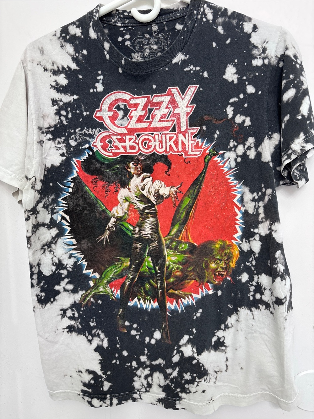 Ozzy Osbourne Licensed Ultimate Sin  Black & White Tie-Dye Graphic Tee Large